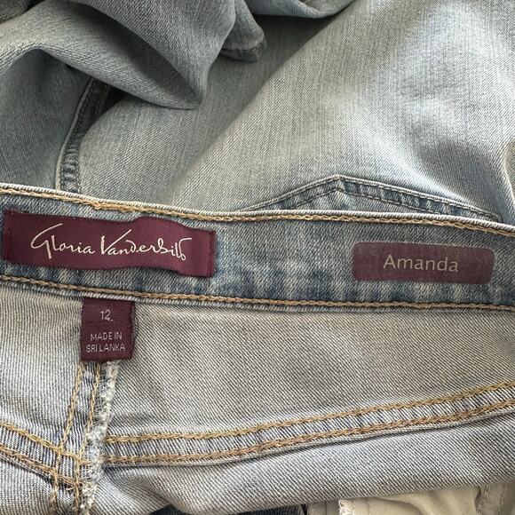 Gloria Vanderbilt Amanda Straight High Rise 5 Pocket Design Blue Jeans Size 12 - Picture 6 of 7